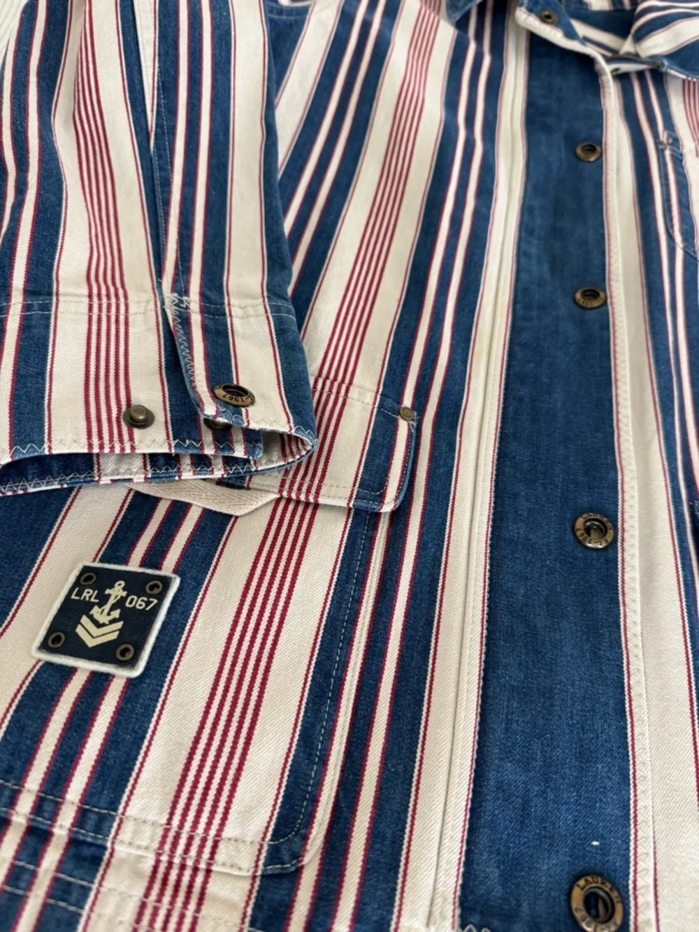 Vintage Ralph Lauren Striped Jean Jacket in Navy, White & Red - Picture 4 of 7